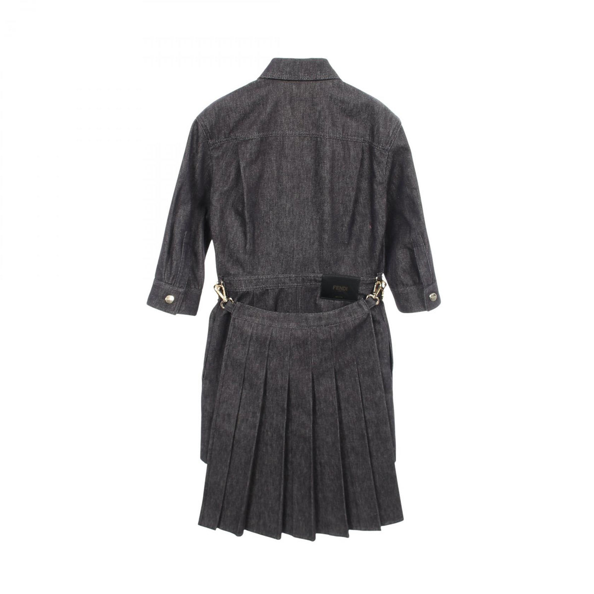 FENDI Zip-Up 3/4 Sleeve Denim Midi Dress Gray Cotton Size 38