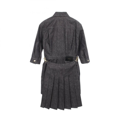 FENDI Zip-Up 3/4 Sleeve Denim Midi Dress Gray Cotton Size 38