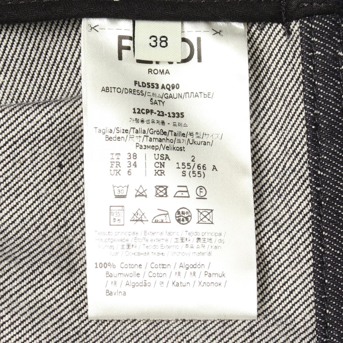 FENDI Zip-Up 3/4 Sleeve Denim Midi Dress Gray Cotton Size 38