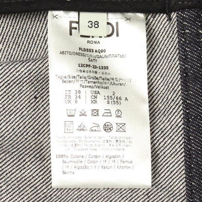 FENDI Zip-Up 3/4 Sleeve Denim Midi Dress Gray Cotton Size 38