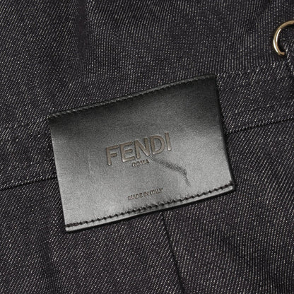 FENDI Zip-Up 3/4 Sleeve Denim Midi Dress Gray Cotton Size 38