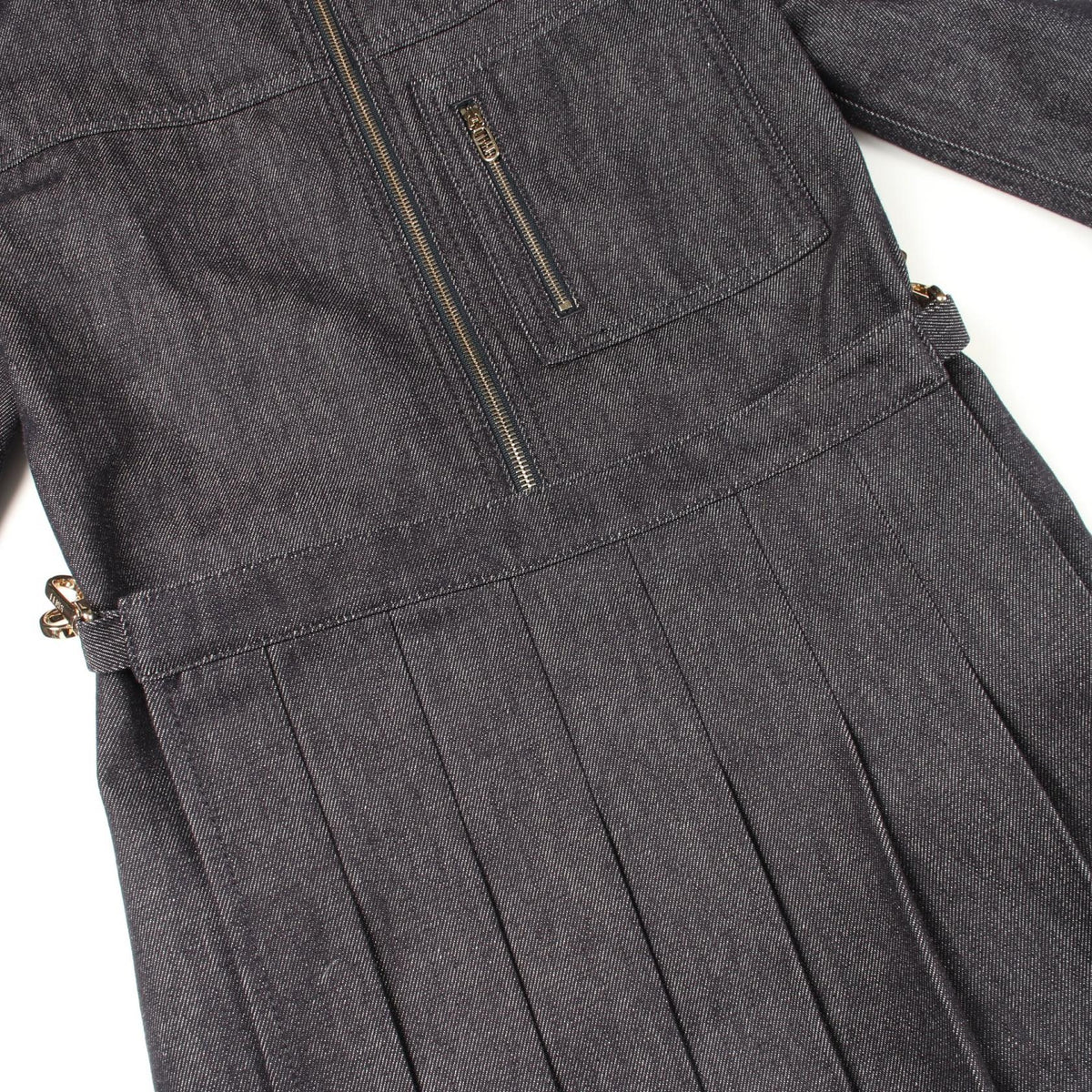 FENDI Zip-Up 3/4 Sleeve Denim Midi Dress Gray Cotton Size 38