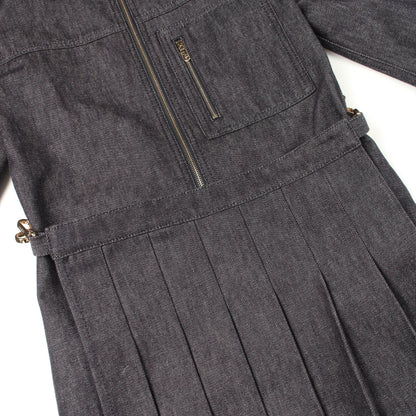 FENDI Zip-Up 3/4 Sleeve Denim Midi Dress Gray Cotton Size 38