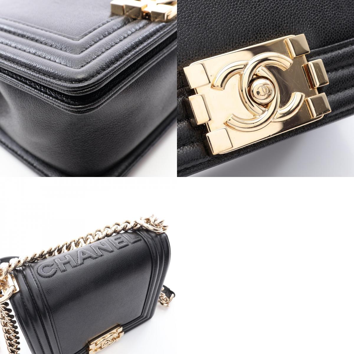 CHANEL Boy Chanel Leather Gold Bag Black