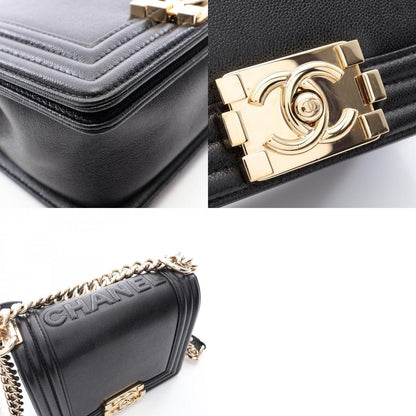 CHANEL Boy Chanel Leather Gold Bag Black