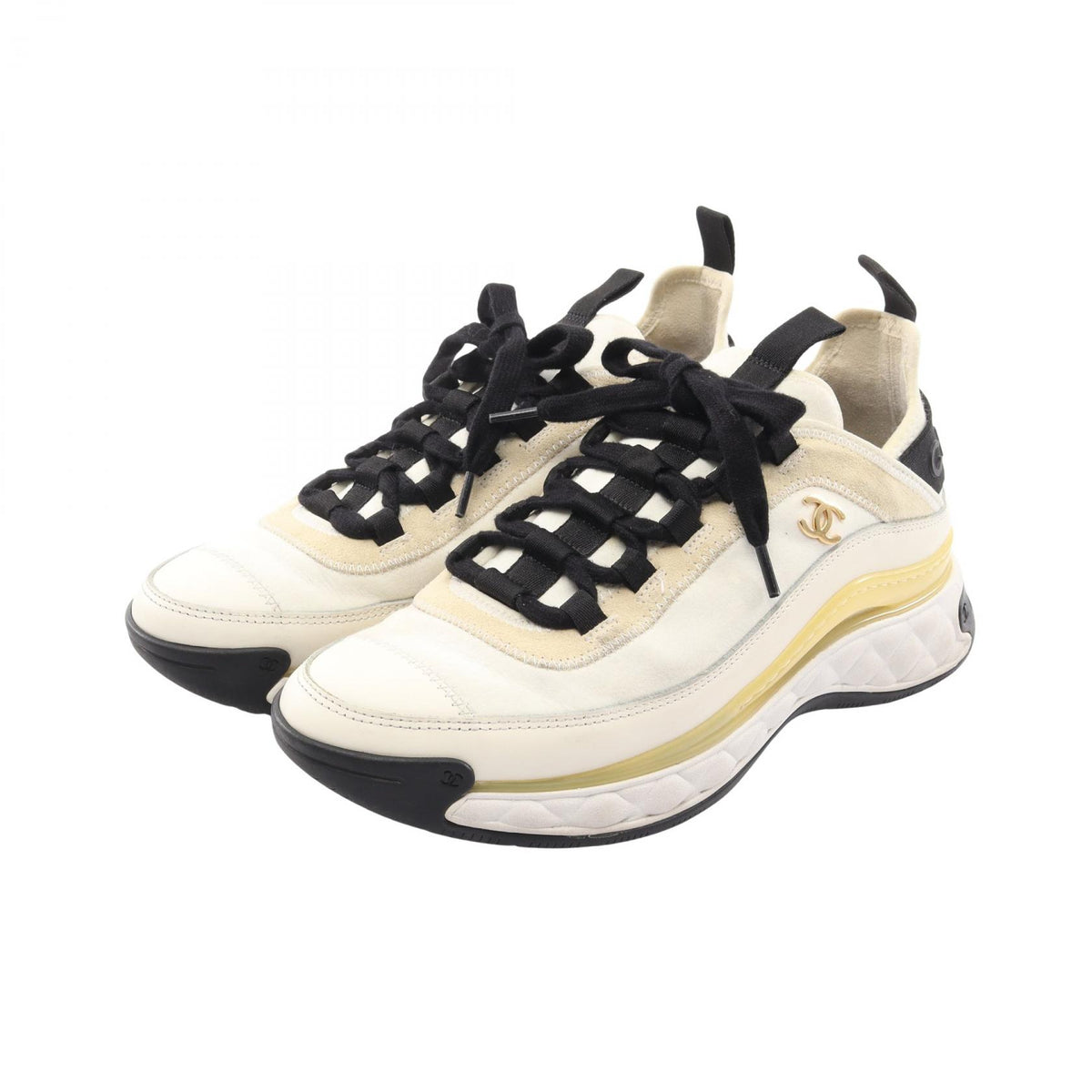 CHANEL Coco Mark Suede Fabric Sneakers Size 38
