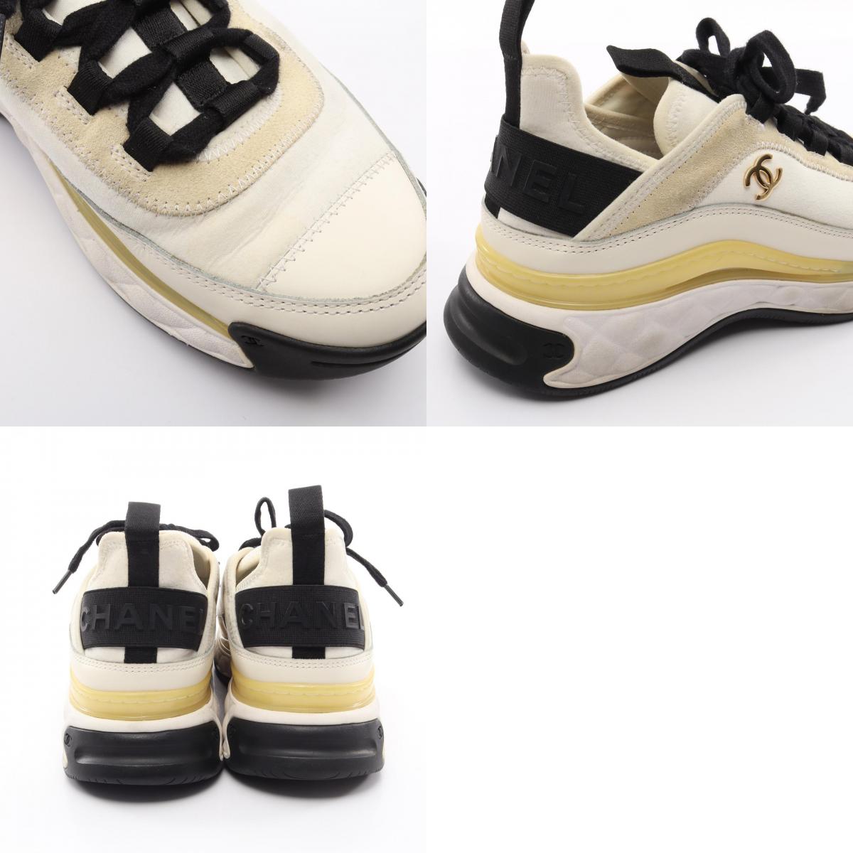 CHANEL Coco Mark Suede Fabric Sneakers Size 38