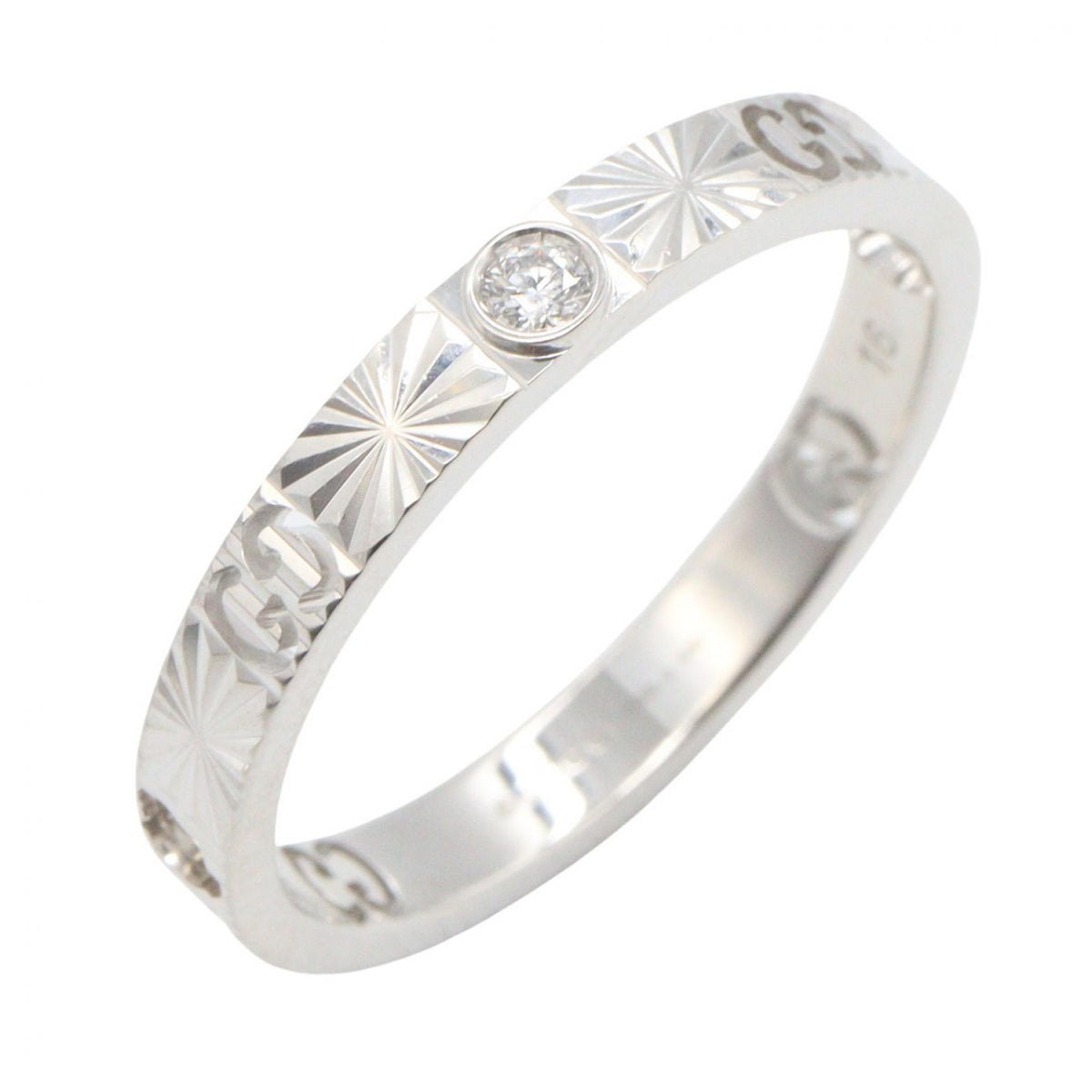 GUCCI Icon Heart 18K White Gold Diamond Ring Size JP 15