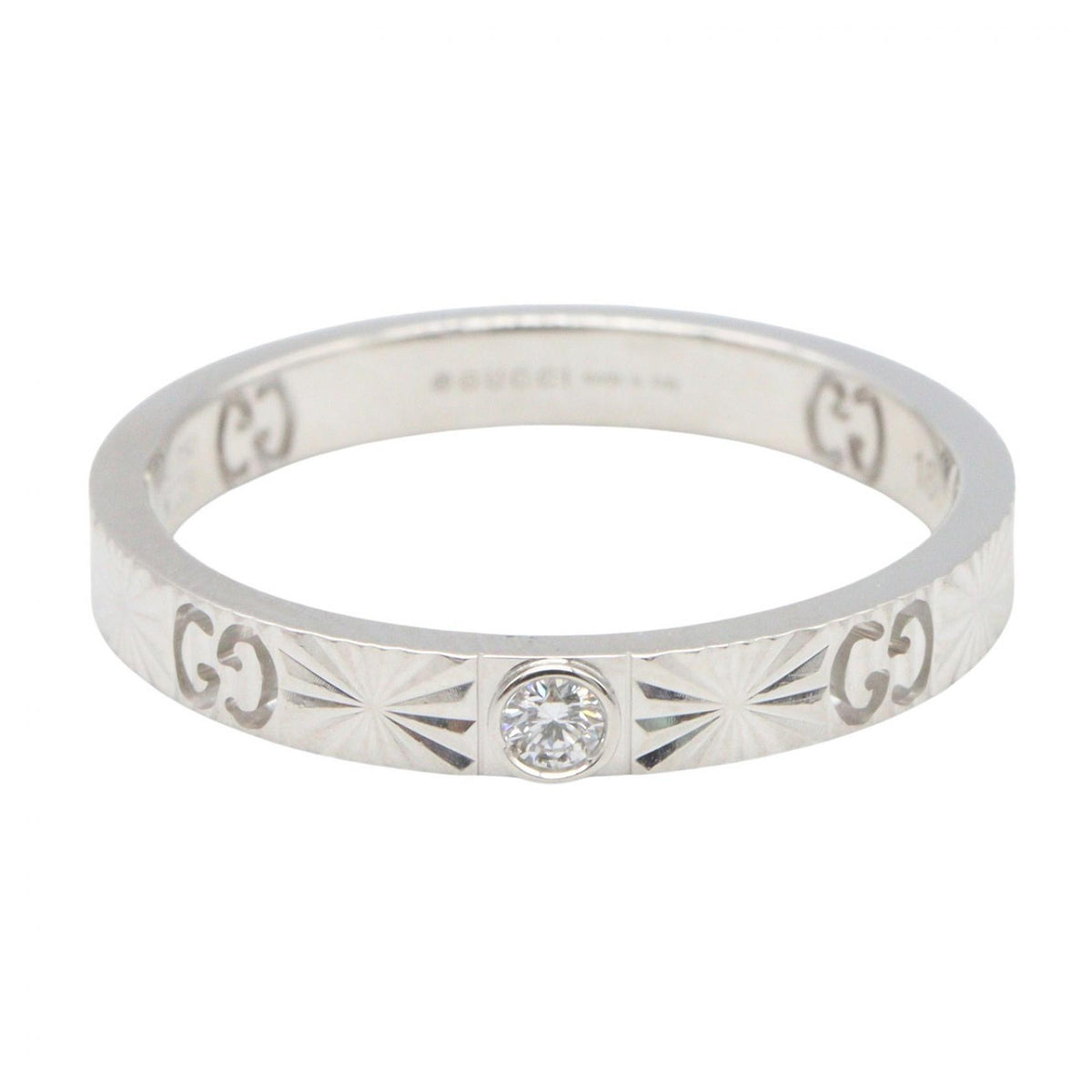 GUCCI Icon Heart 18K White Gold Diamond Ring Size JP 15