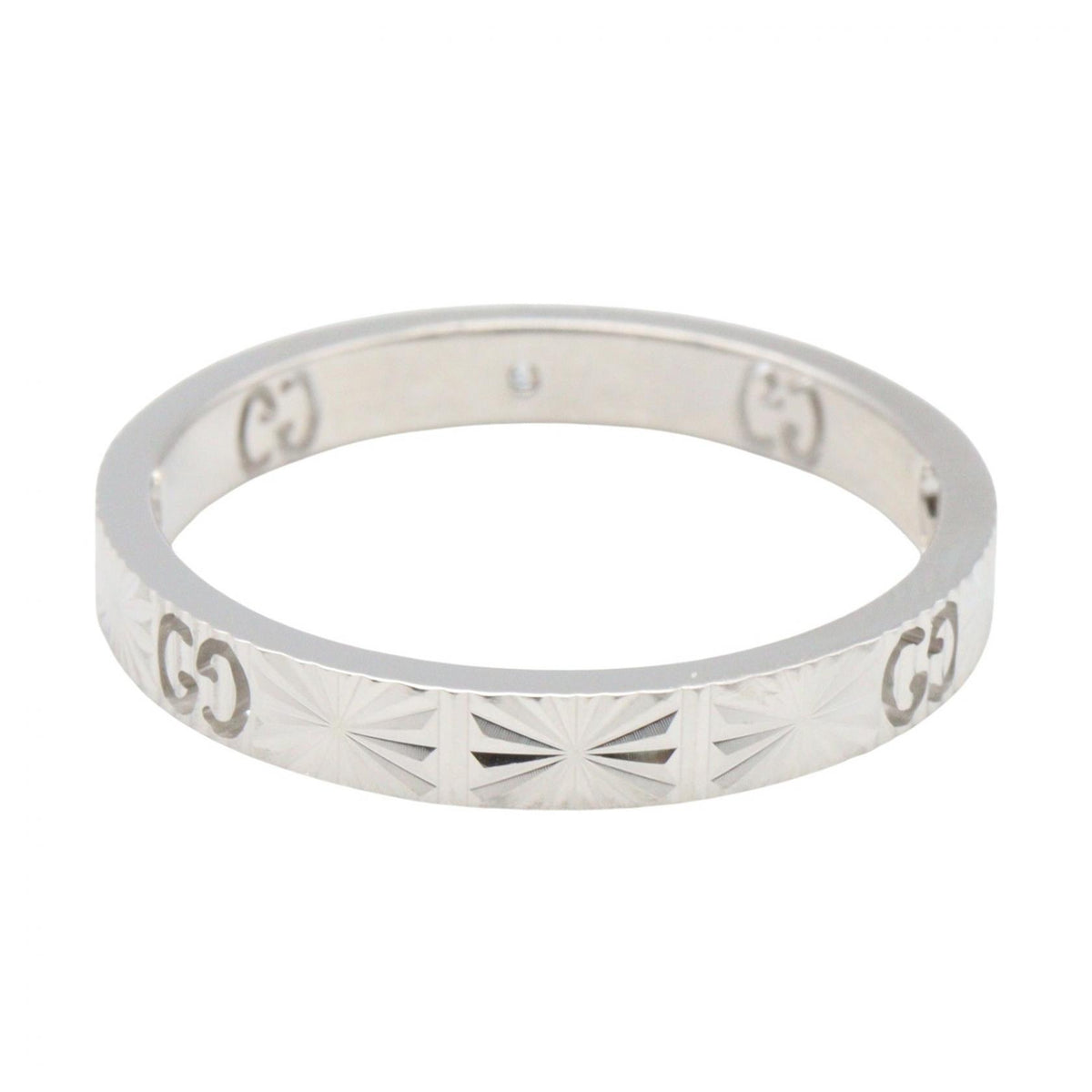 GUCCI Icon Heart 18K White Gold Diamond Ring Size JP 15