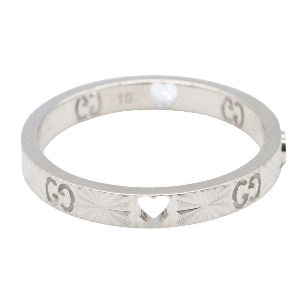 GUCCI Icon Heart 18K White Gold Diamond Ring Size JP 15