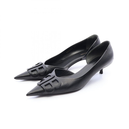 BALENCIAGA BB Logo Pointed Toe Leather Pumps Black Size 36