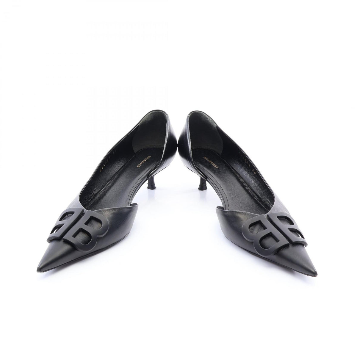 BALENCIAGA BB Logo Pointed Toe Leather Pumps Black Size 36