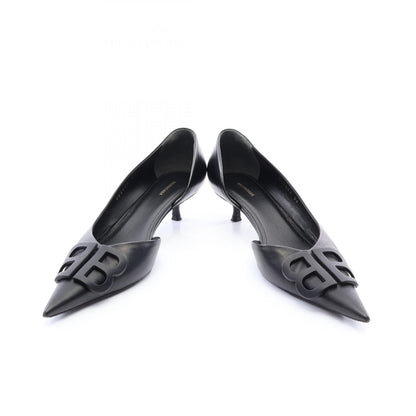 BALENCIAGA BB Logo Pointed Toe Leather Pumps Black Size 36