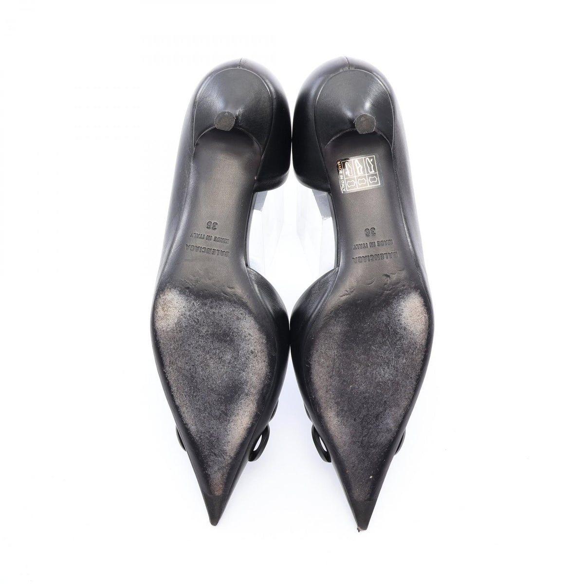 BALENCIAGA BB Logo Pointed Toe Leather Pumps Black Size 36