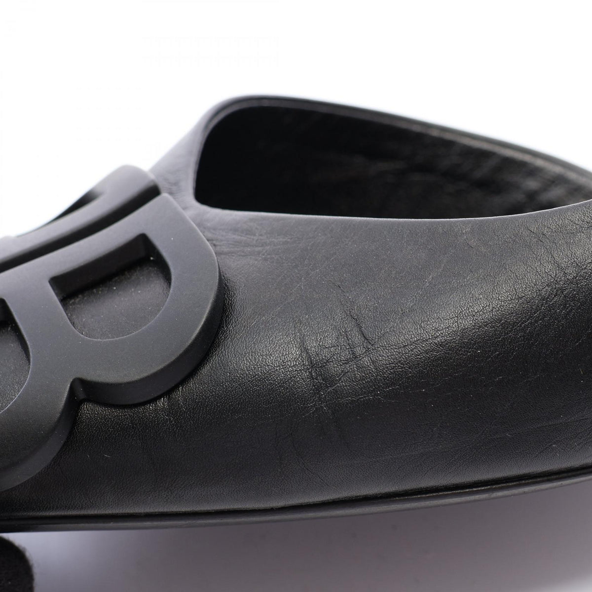 BALENCIAGA BB Logo Pointed Toe Leather Pumps Black Size 36
