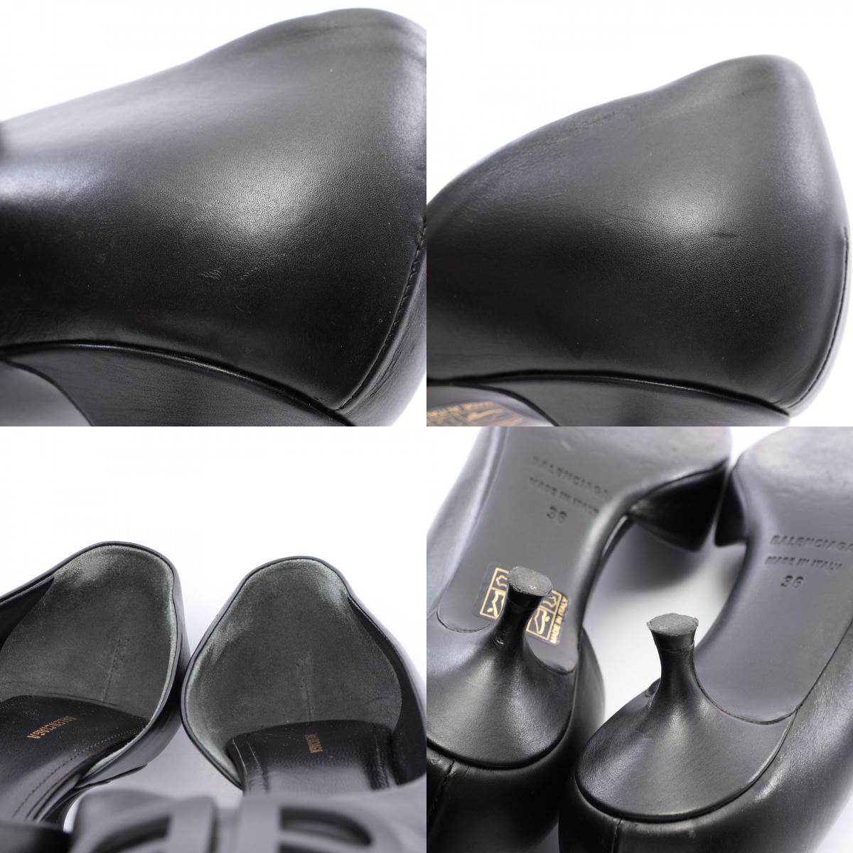 BALENCIAGA BB Logo Pointed Toe Leather Pumps Black Size 36