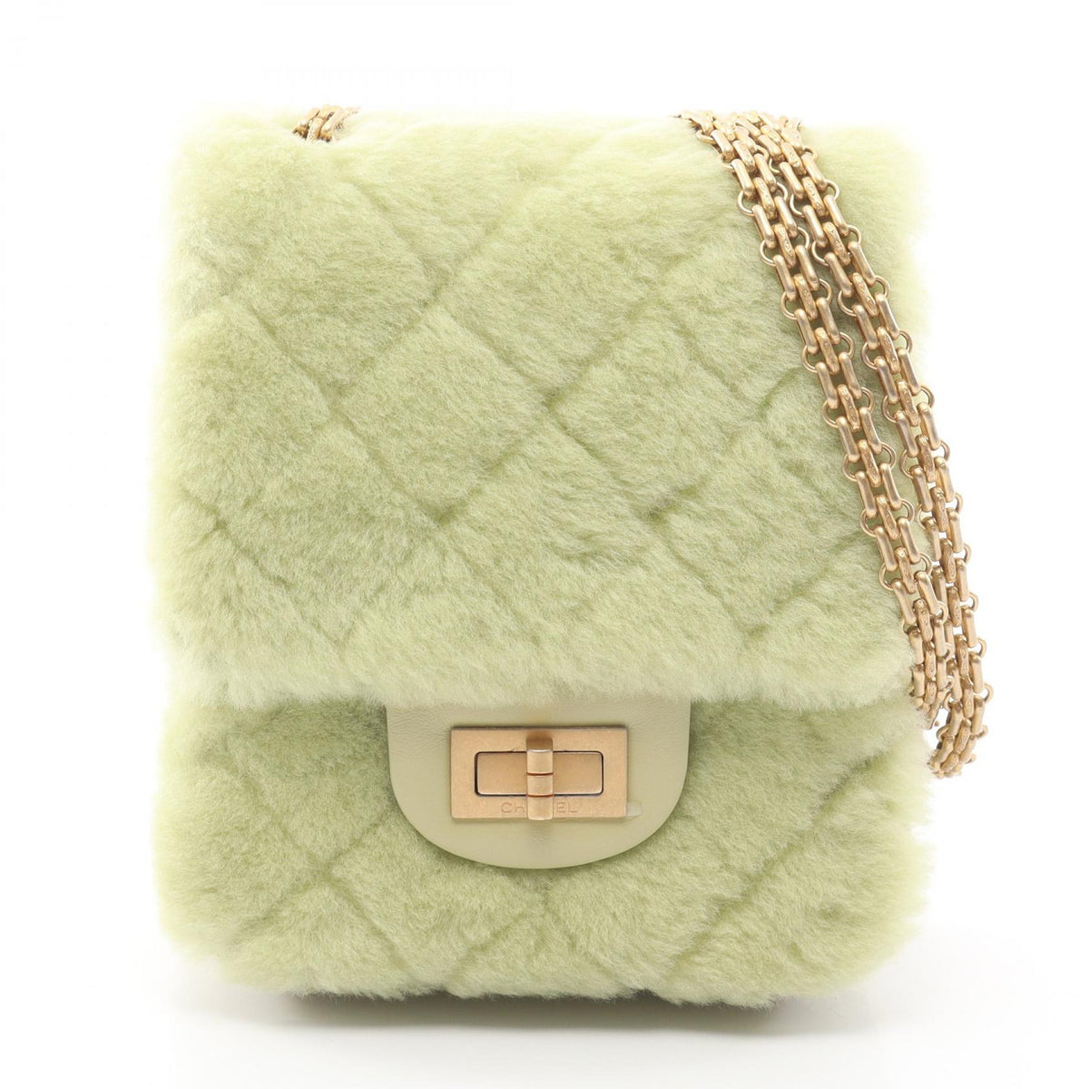 CHANEL 2.55 Matelasse Fur Bag Green