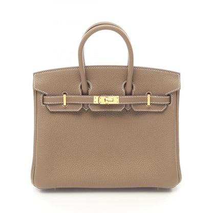 HERMES Gray Togo Birkin 25 Etoupe Handbag