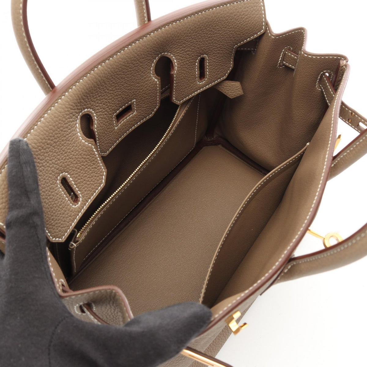 HERMES Gray Togo Birkin 25 Etoupe Handbag