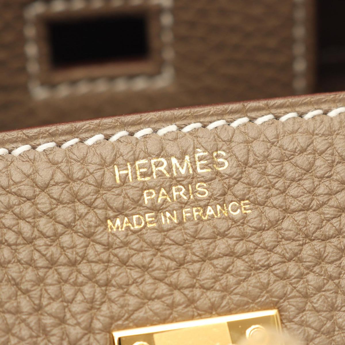 HERMES Gray Togo Birkin 25 Etoupe Handbag