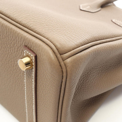 HERMES Gray Togo Birkin 25 Etoupe Handbag
