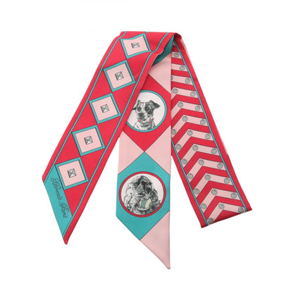HERMES Twilly Colliers de Chiens Pink Silk Scarf