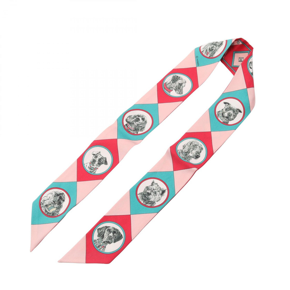 HERMES Twilly Colliers de Chiens Pink Silk Scarf