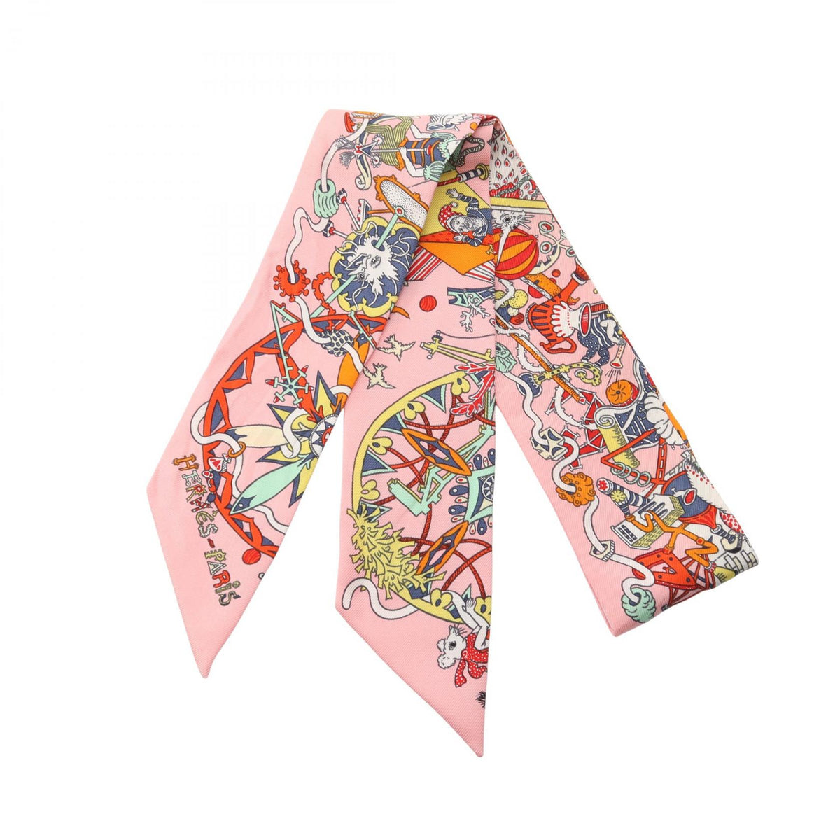 HERMES LA FOLLE PARADE Silk Scarf Pink