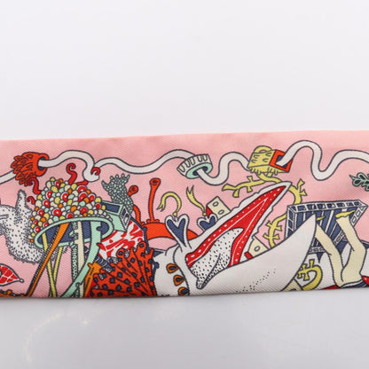 HERMES LA FOLLE PARADE Silk Scarf Pink