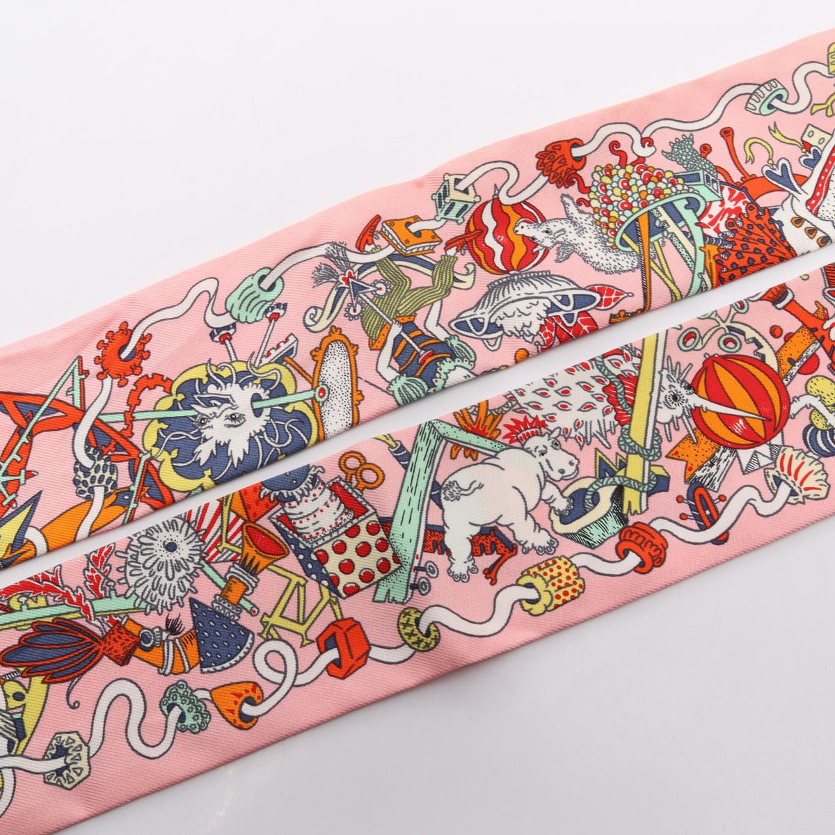 HERMES LA FOLLE PARADE Silk Scarf Pink