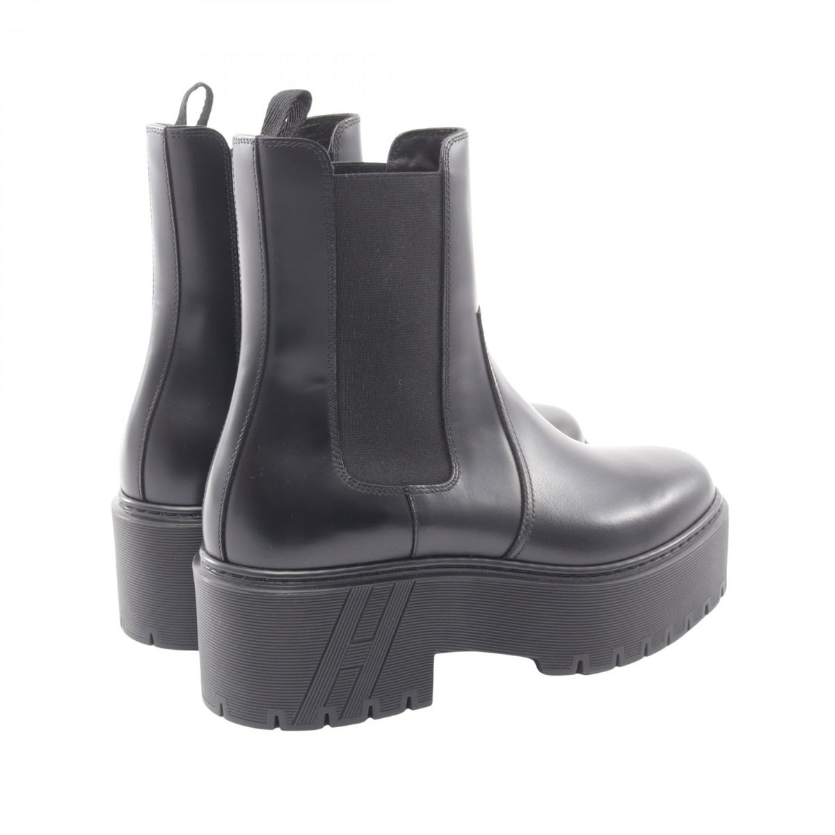 HERMES Hallow Leather Boots Black Size 38.5