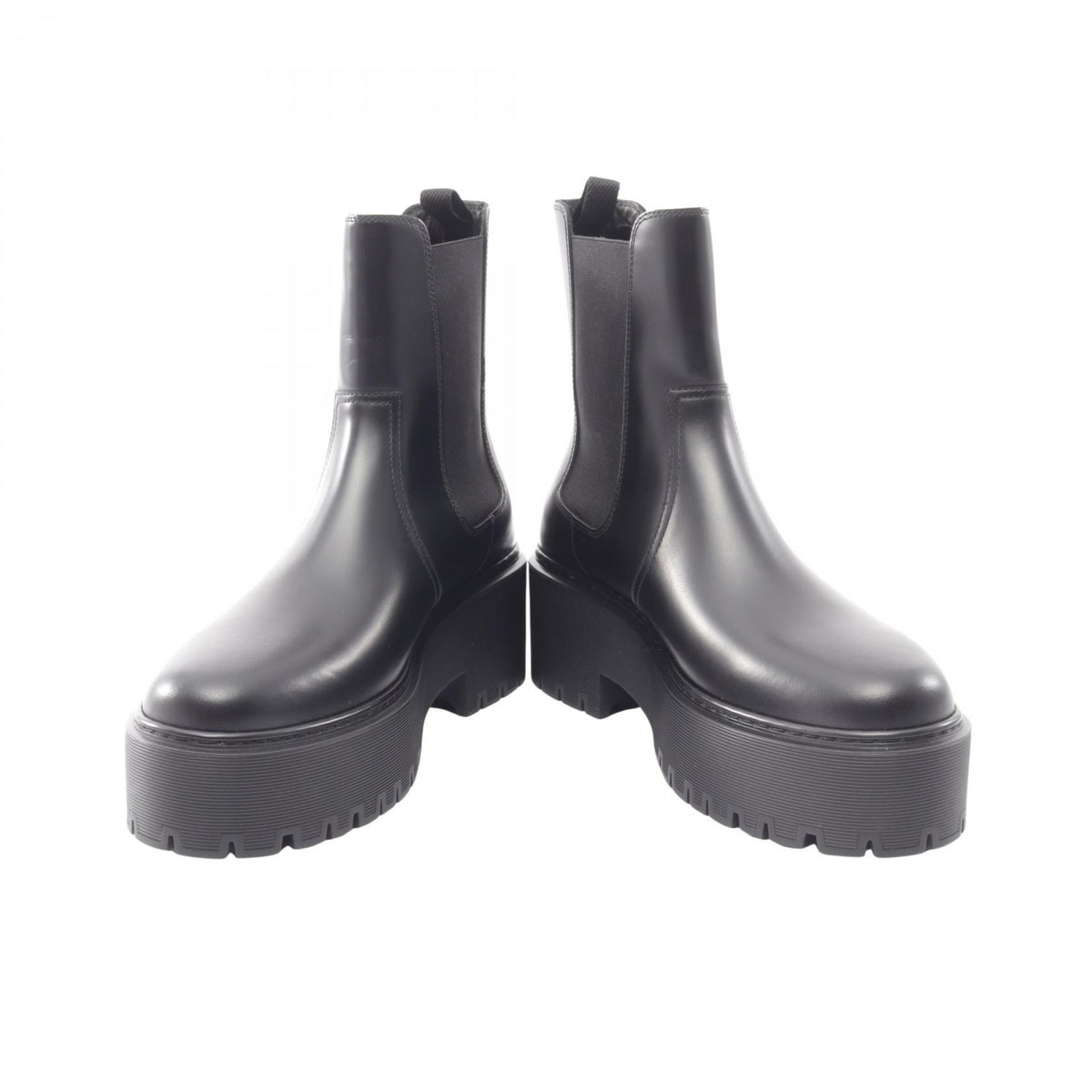 HERMES Hallow Leather Boots Black Size 38.5