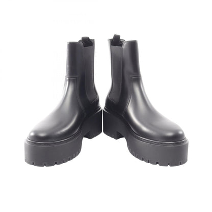 HERMES Hallow Leather Boots Black Size 38.5