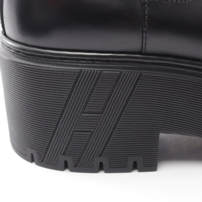HERMES Hallow Leather Boots Black Size 38.5