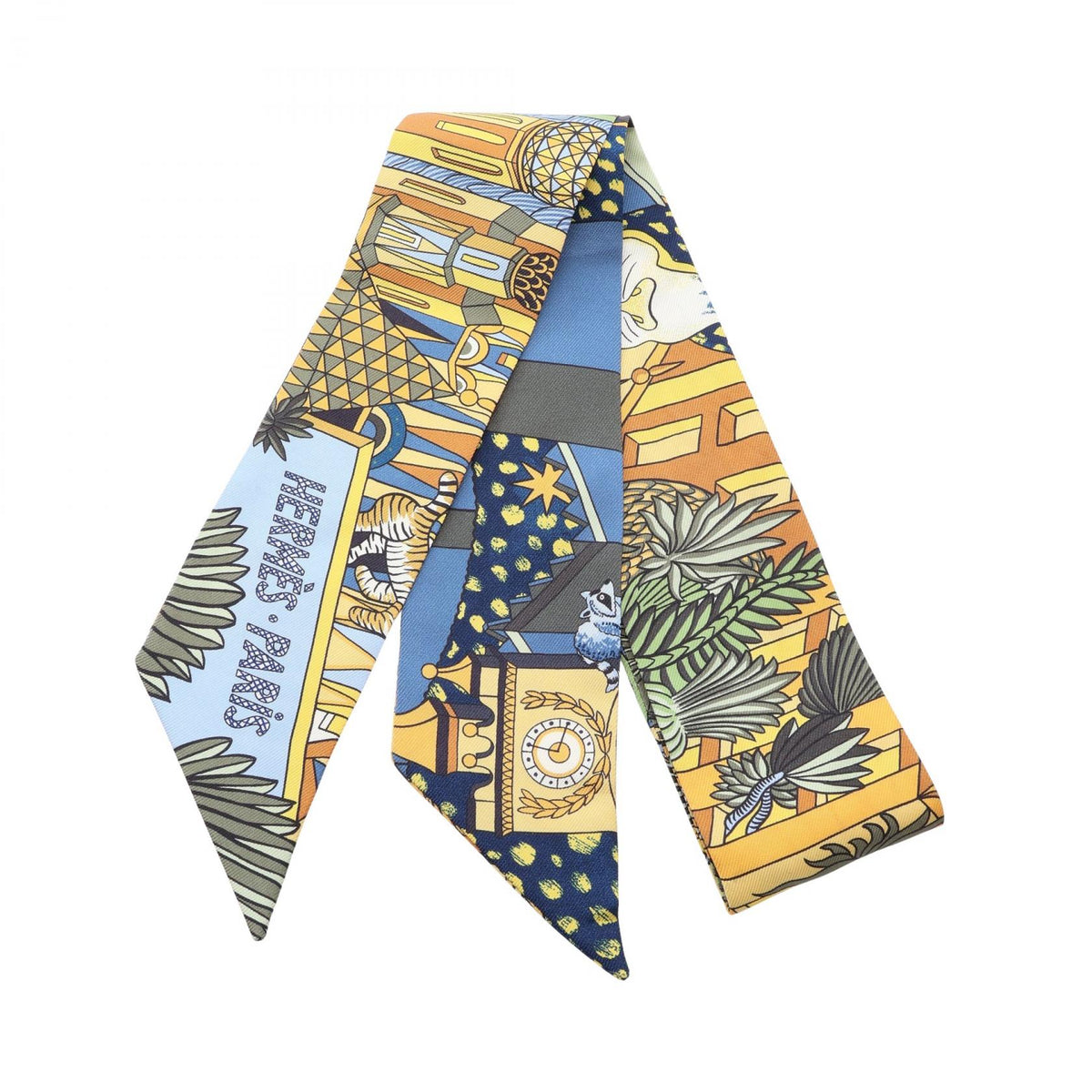 HERMES Animapolis Silk Twilly Scarf Yellow