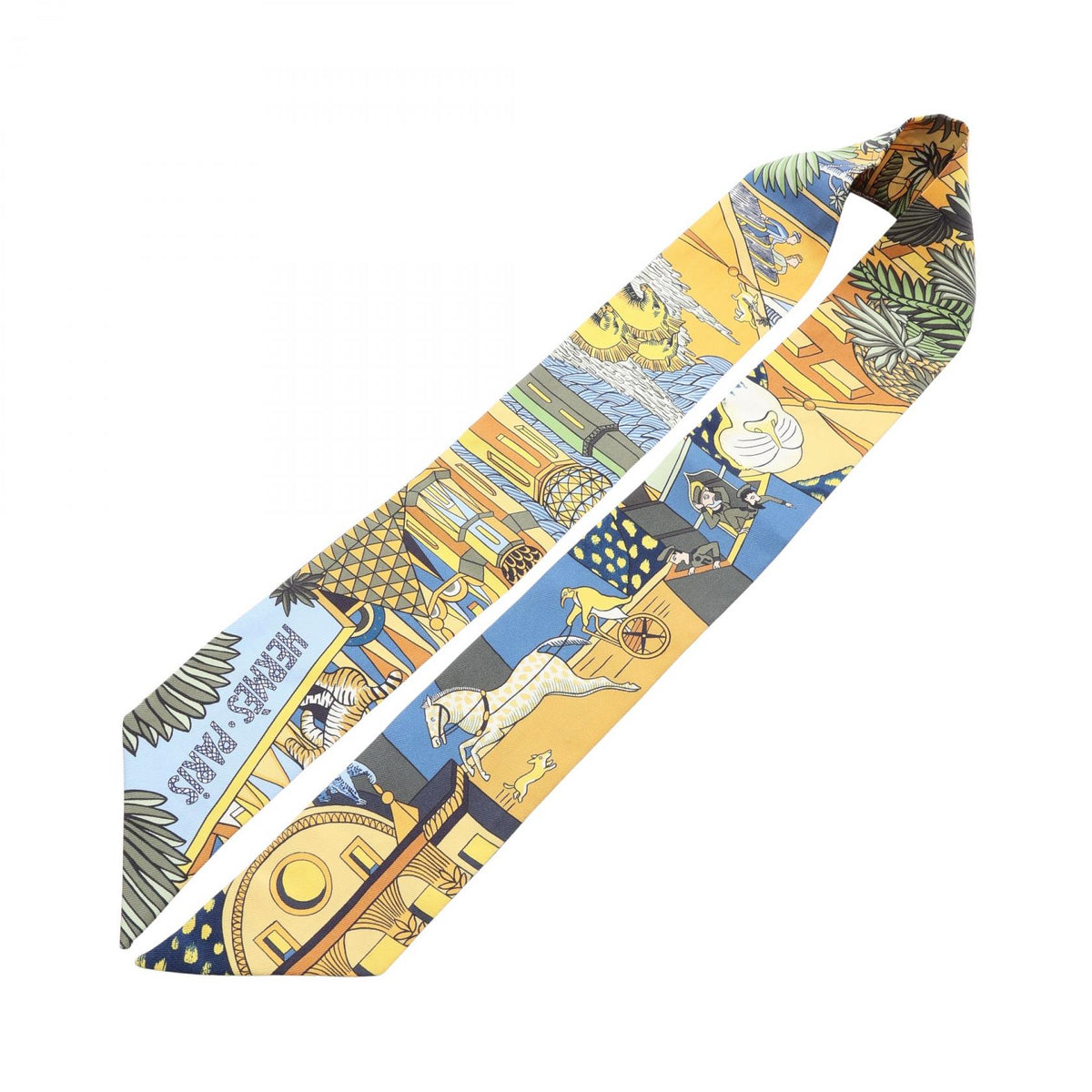HERMES Animapolis Silk Twilly Scarf Yellow