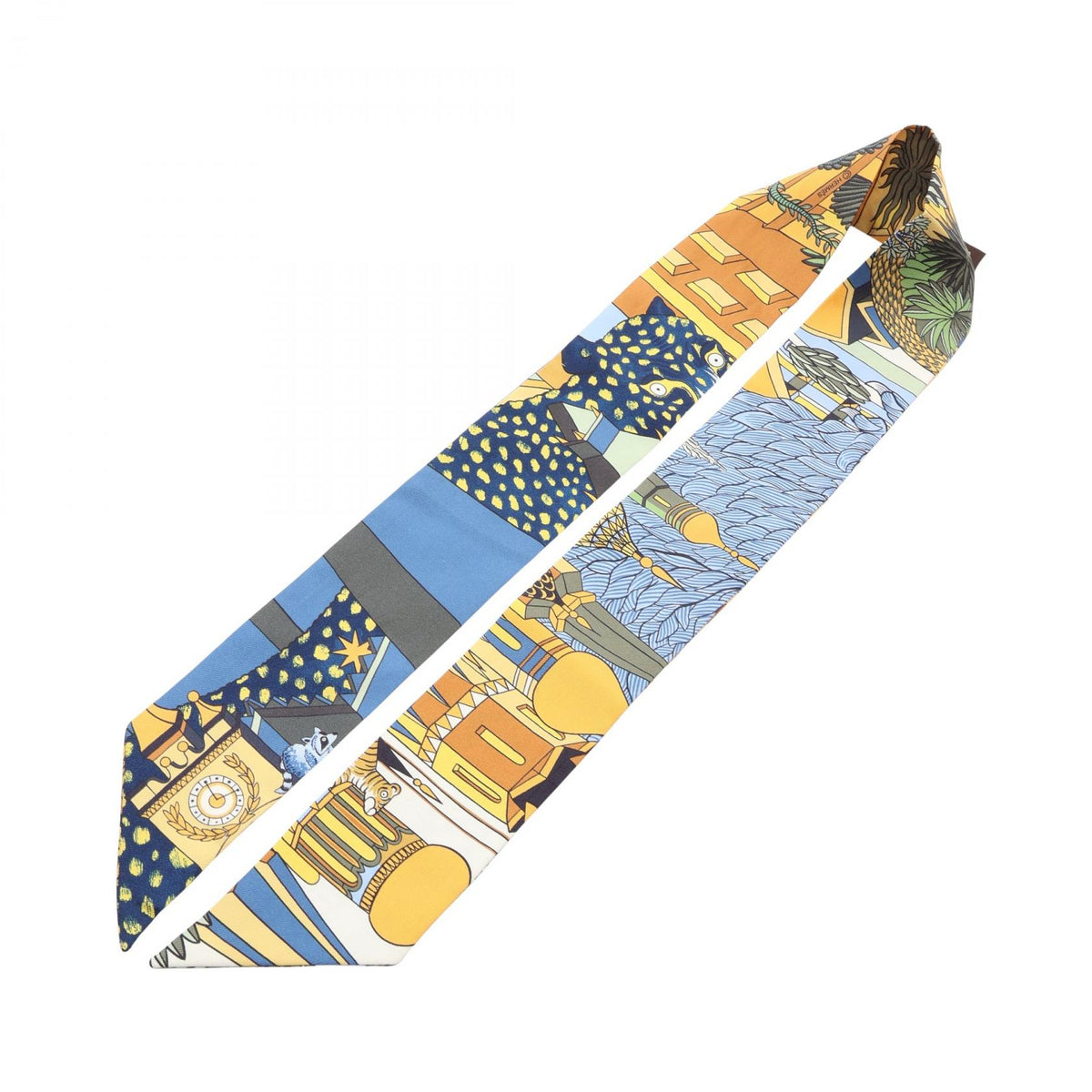 HERMES Animapolis Silk Twilly Scarf Yellow