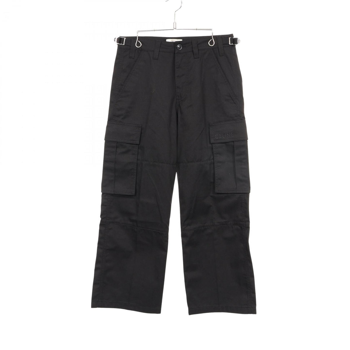 CELINE Logo Embroidered Cotton Cargo Pants Black Size 44