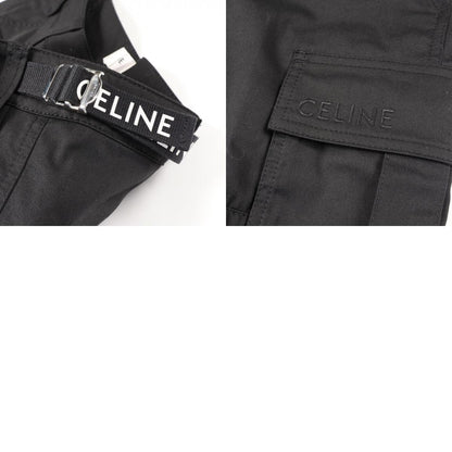 CELINE Logo Embroidered Cotton Cargo Pants Black Size 44