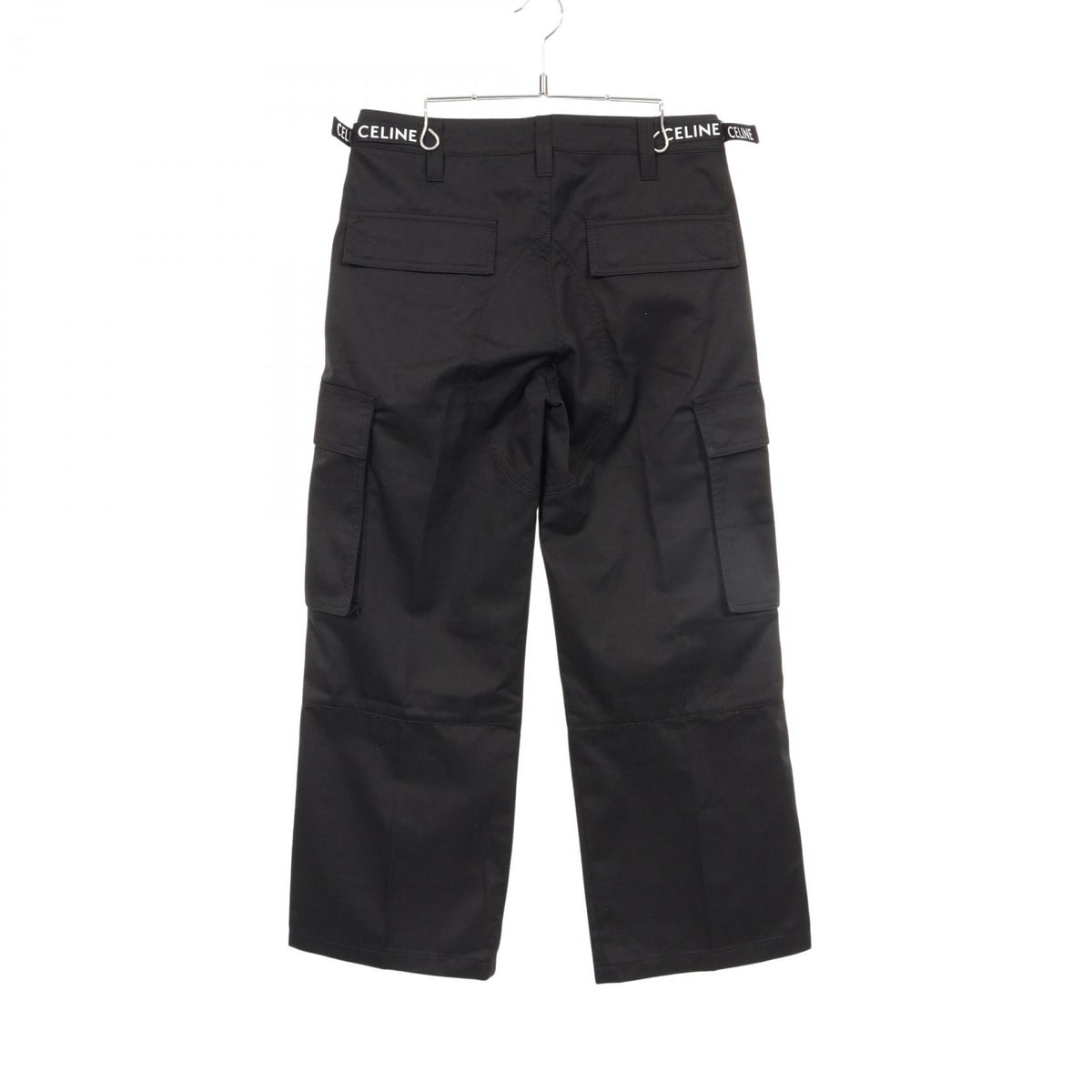 CELINE Logo Embroidered Cotton Cargo Pants Black Size 44
