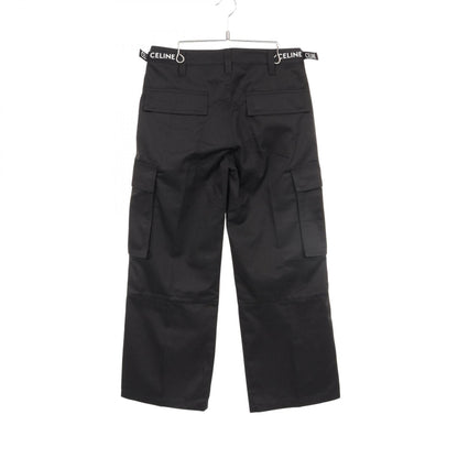 CELINE Logo Embroidered Cotton Cargo Pants Black Size 44