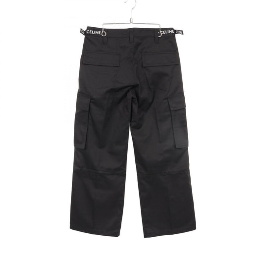CELINE Logo Embroidered Cotton Cargo Pants Black Size 44