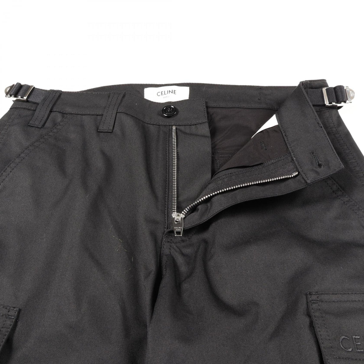 CELINE Logo Embroidered Cotton Cargo Pants Black Size 44