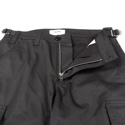 CELINE Logo Embroidered Cotton Cargo Pants Black Size 44