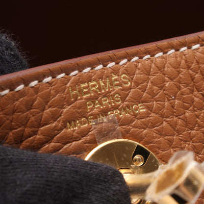 HERMES Lindy Mini Gold Taurillon Bag Brown