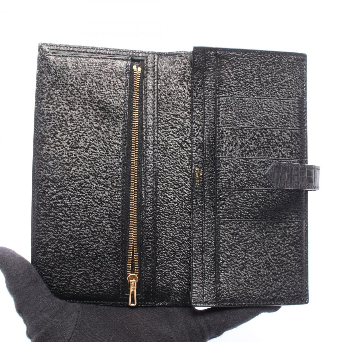 HERMES Bearn Soufflet Wallet Black