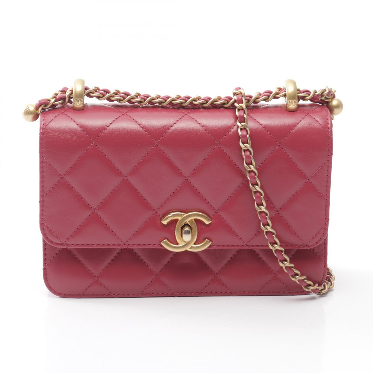 CHANEL Matelasse Small Flap Pink Lambskin Shoulder Bag