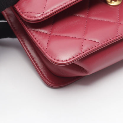 CHANEL Matelasse Small Flap Pink Lambskin Shoulder Bag