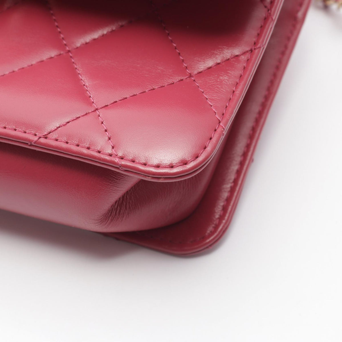 CHANEL Matelasse Small Flap Pink Lambskin Shoulder Bag